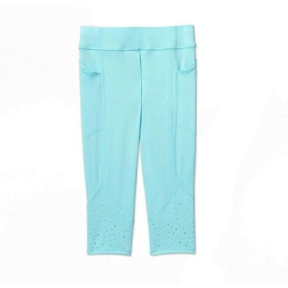 Girls' Laser Cut Capri Leggings with Pockets - All in Moion M 7/8 - Picture 1 of 7